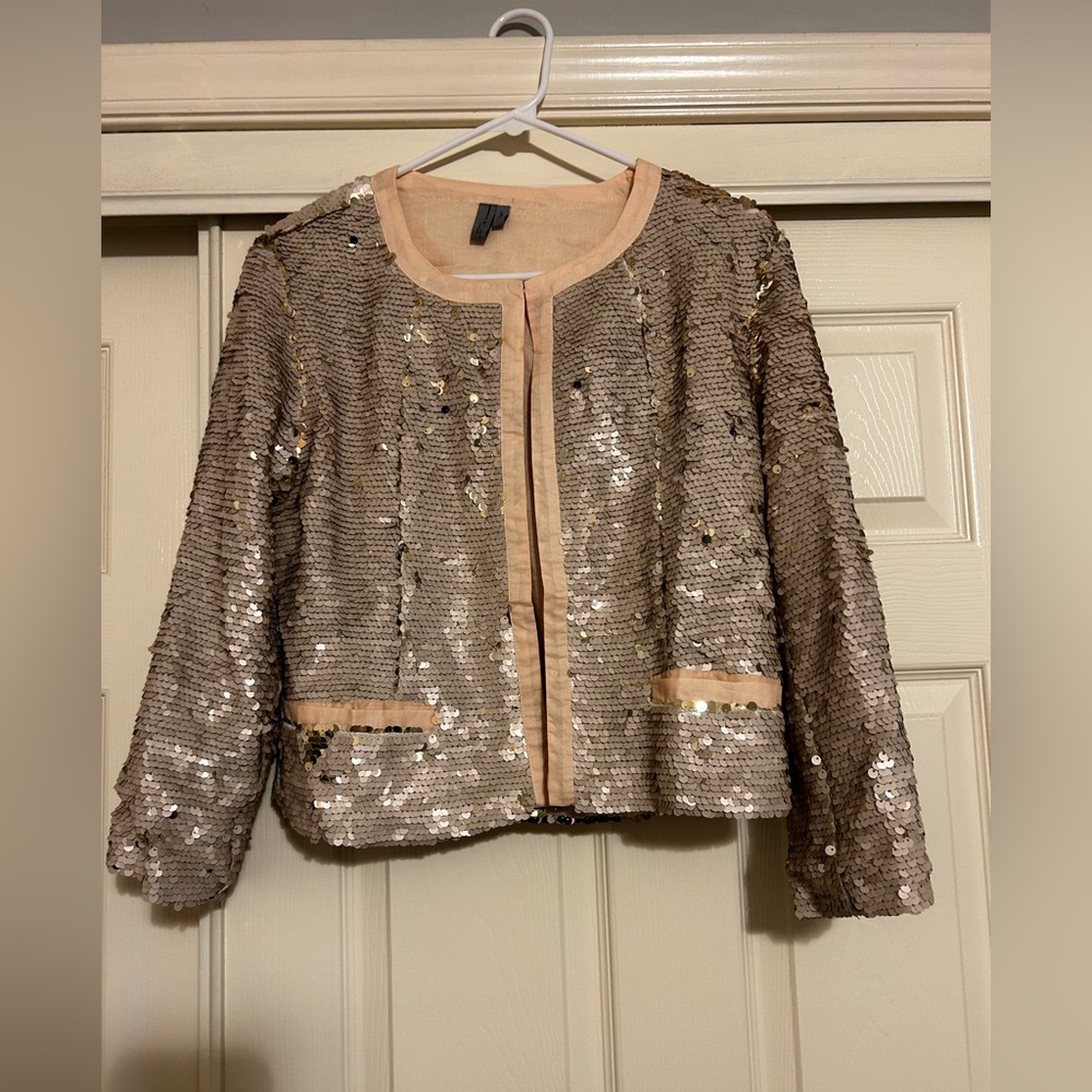 Anthropologie Sequin Boxy Blazer in Champagne and Blush